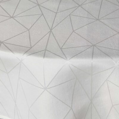 Rund dug - Ø230 cm - Damask dug - Hvid tekstildug - Jacquardvævet dug med geometrisk mønster - Dug til rundt bord