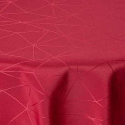 Rund juledug - Ø180 cm - Rød damask dug - Jacquardvævet juledug med geometrisk mønster - Rød tekstildug - Dug til rundt bord
