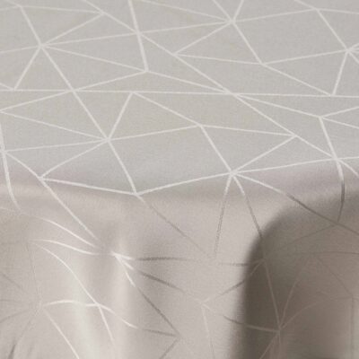 Rund dug - Ø230 cm - Damask dug - Sandfarvet tekstildug - Jacquardvævet dug med geometrisk mønster - Dug til rundt bord