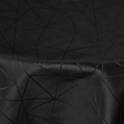 Rund dug - Ø230 cm - Damask dug - Sort tekstildug - Jacquardvævet dug med geometrisk mønster - Dug til rundt bord