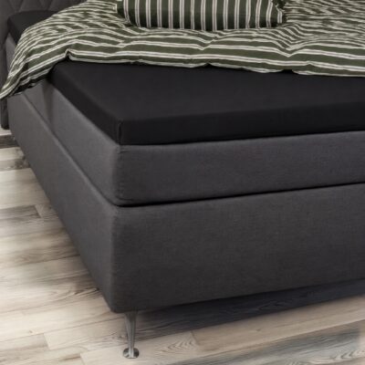 Blødt kuvertlagen 90x210 - 100% bomuldssatin - 8 cm i højden - Sort lagen til topmadras - By Night satin lagen