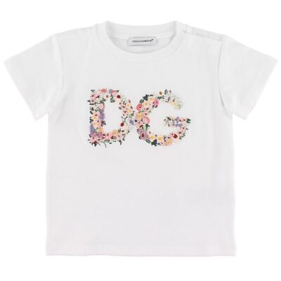 Dolce & Gabbana T-shirt - Hvid m. Blomsterbrodering