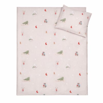 Julesengetøj - 100% bomuld - Babysengetøj 70x100 cm - Beige med juleikoner