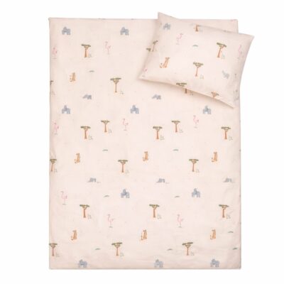 Safari dyr sengetøj - 100% bomuld - Babysengetøj 70x100 cm - Beige med safari dyr