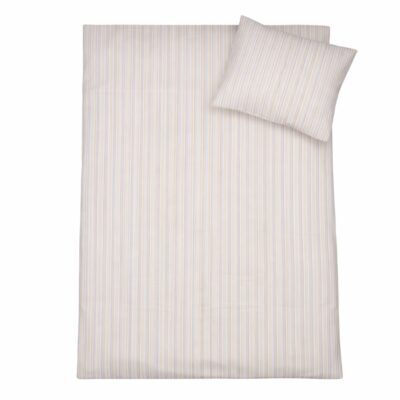 Stribet sengetøj - 100% bomuld - Junior sengetøj 100x140 cm - Beige med lilla striber