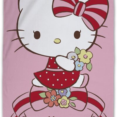 Hello Kitty håndklæde - 70x140 cm - 100% bomuld - Blødt badehåndklæde med den søde Hello Kitty