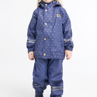 Petite Chérie Atelier Cleo Regnsæt, Crown Blue Mini Hearts, 86-92, Regntøj børn