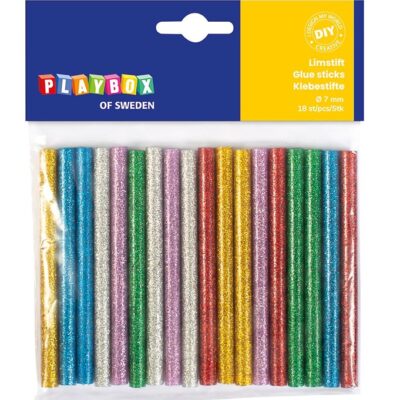 Playbox Limstifter til Limpistol - 18 stk. - 7 mm - Glitter
