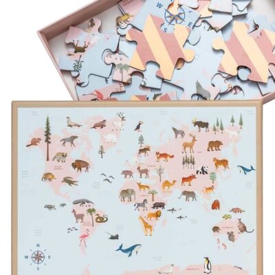 Vissevasse Puslespil - World Map Animal - 42 Brikker