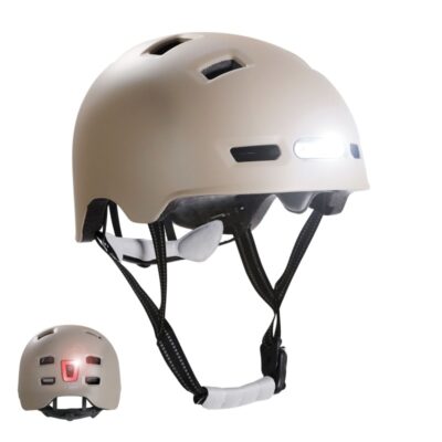 Crazy Safety - Urban cykel- og skaterhjelm med for- og baglygter - Sand - M (54-57cm)