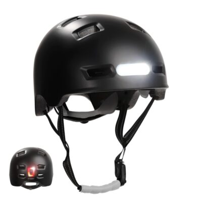 Crazy Safety - Urban cykel- og skaterhjelm med for- og baglygter - Sort - L (57-61cm)