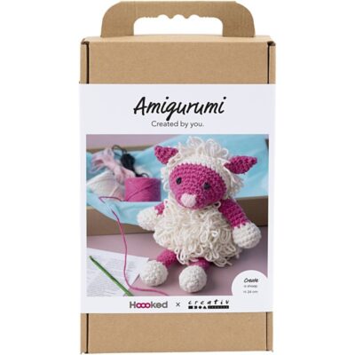 Kreativt sæt med amigurumi - får - pink - offwhite