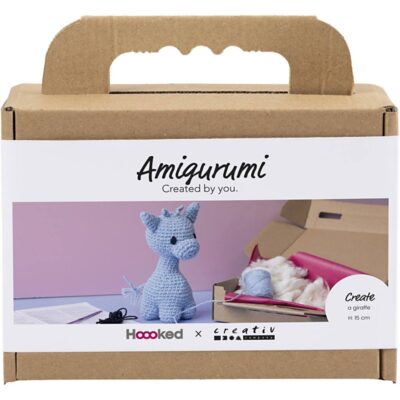 Kreativt sæt med amigurumi - giraf - lyseblå