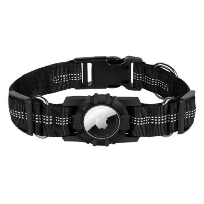 Lippa - Hundehalsbånd - Sort - 36x42 cm - med holder til AirTag, Smart Finder