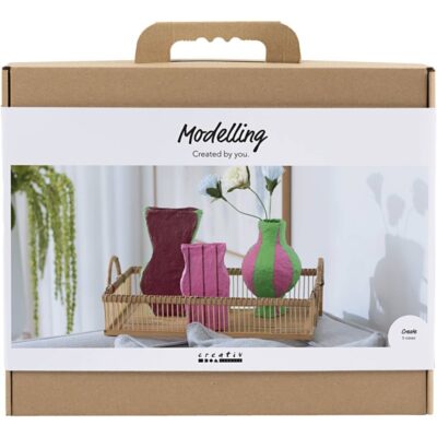 Maxi kreativt sæt - modellering - papmachévaser - assorterede farver