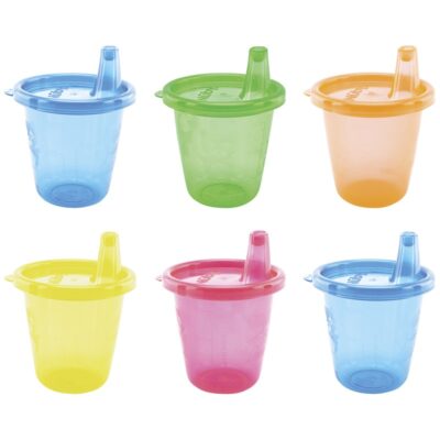 Nuby - 6P Kopsæt med Friløbstud - Brightly Colored - 210ml + 9 m