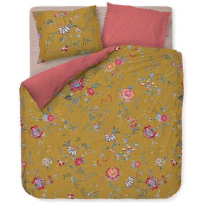 Blomstret sengetøj - 140x220 cm - Flower Festival yellow - Sengelinned med dobbeltsidet design - 100% bomuld - Pip Studio