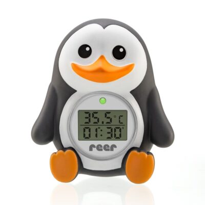 Reer - Badetermometer Pingu - Black, White, and Orange - 17 x 4.6 x 9.7 cm