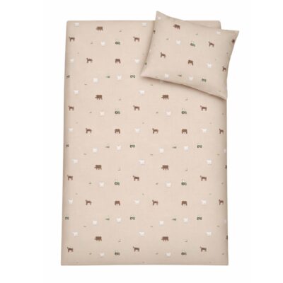 Bondegårdsmotiv sengetøj - 100% bomuld - Babysengetøj 70x100 cm - Beige med bondegårdsmotiver