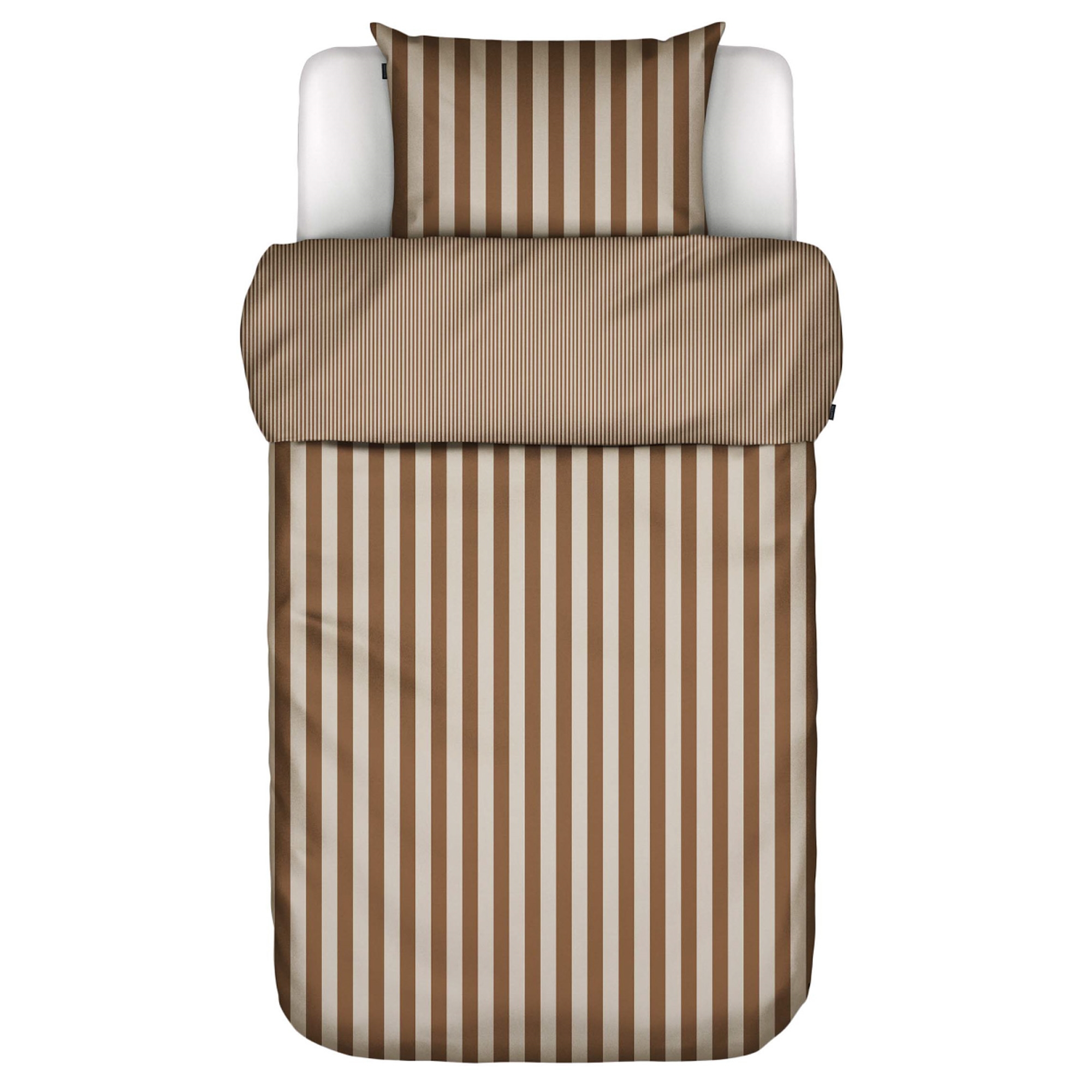 Marc O'Polo sengetøj - 100% Enzymvasket bomulds sengesæt - 140x200 cm - Classic Stripe Toffee Brown sengelinned