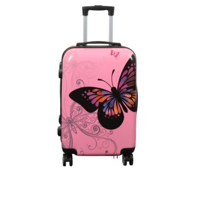 Kabine kuffert - Hardcase letvægt kuffert - Trolley med motiv - Sommerfugl lyserød