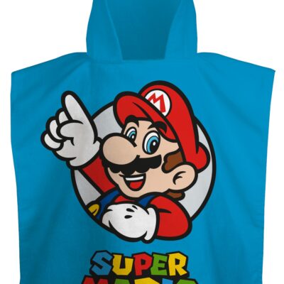 Badeponcho - Super Mario børneponcho - 50x115 cm - Let og hurtig tørrende poncho til børn