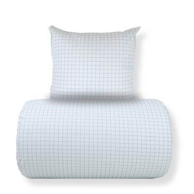 Dobbelt sengetøj 200x220 cm - 100% bomuld - Blåt med mørkeblå tern