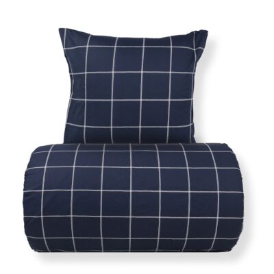 Dobbelt sengetøj 200x220 cm - 100% bomuld - Mørkeblå med hvide tern