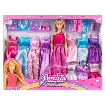 Judith dukke - 29 cm - Bevægelig modedukke - 10 ekstra kjoler og tilbehør