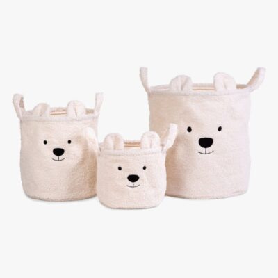 Childhome Opbevaringskurv 3-pak Teddy, Offwhite