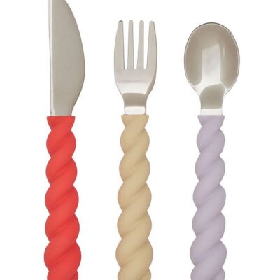 OYOY Bestik - Silikone - 3 dele - Mellow Cutlery - Lavender/Vani