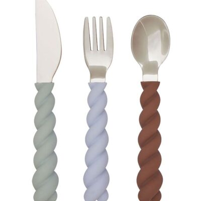 OYOY Bestik - Silikone - 3 dele - Mellow Cutlery - Pale Mint/Cho