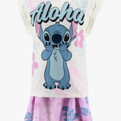 Disney Stitch T-shirt & Shorts Sæt, Off-White, 128-134