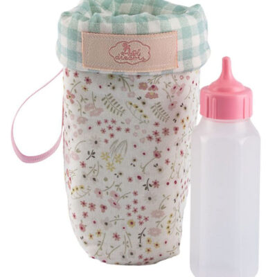Asi Dukketilbehør - Sutteflaske m. Opbevaringspose - Rosa/Blomst