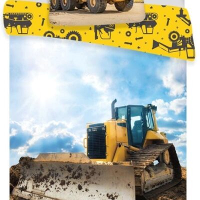 Gravmaskine sengetøj - 100% bomuld - Junior sengetøj 100x140 cm - Bulldozer