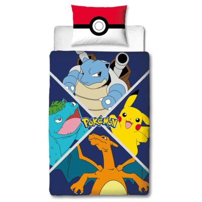 Pokemon sengetøj - 100% bomuld - Børnesengetøj 140x200 cm - Pikachu, Venusaur, Charizard og Blastoise