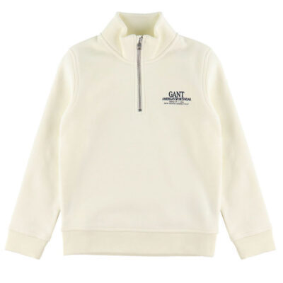 GANT Sweatshirt - Graphic - Half Zip - Cream