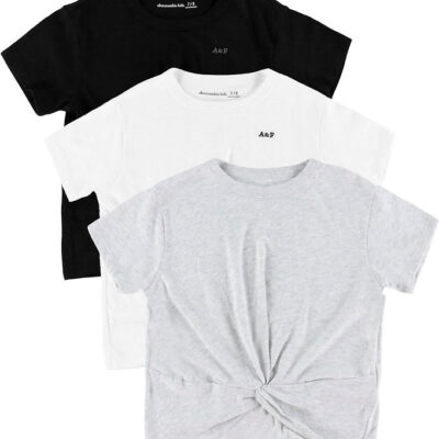 Abercrombie & Fitch T-shirt - 3-pak - Hviv/Sort/Gråmeleret m. Kn