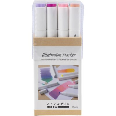 Creativ Company - Illustration Marker, Streg 1+8 mm, Pastelfarver, 12 stk.