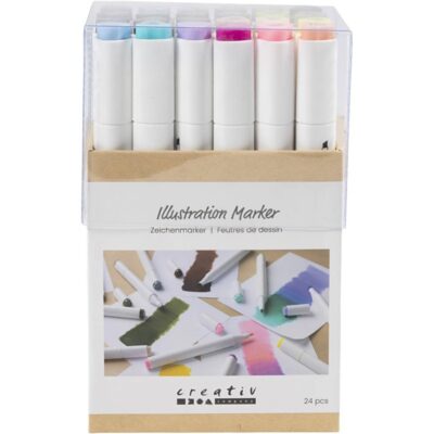 Creativ Company - Illustration Marker, Streg 1+8 mm, Pastelfarver, Standardfarver, 24 stk. - ()