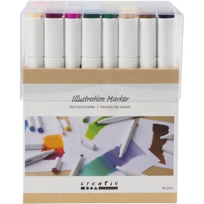 Creativ Company - Illustration Marker, streg 1+8 mm, standardfarver, 48stk./ 1 pk.