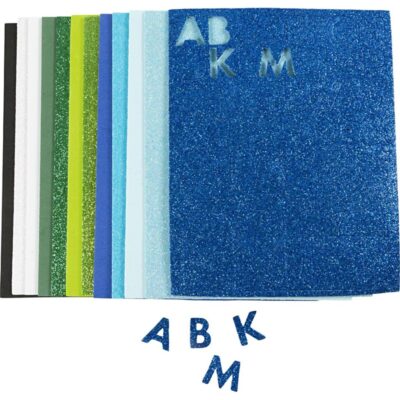 Creativ Company - Mosgummi ark, str. 14x25 cm, tykkelse 2 mm, blå/grøn harmoni, 12 ark/ 1 pk.