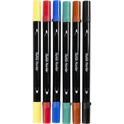 Creativ Company - Tekstiltusch, streg 2,3+3,6 mm, standardfarver, 6 stk./ 1 pk.