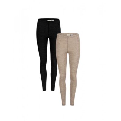 Leggings Til Dame I 100% Merino Uld, 1x1 Rib S Black/beige Melange