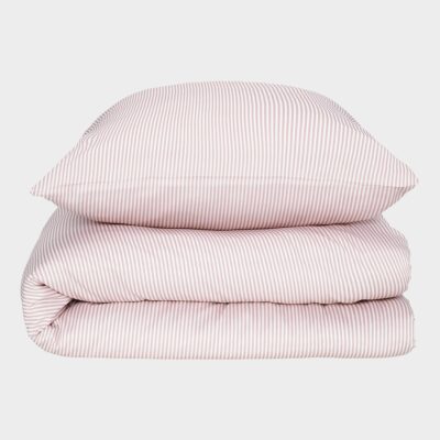 Bambus sengetøj hvid/gammel rosa stribet bred 140x200