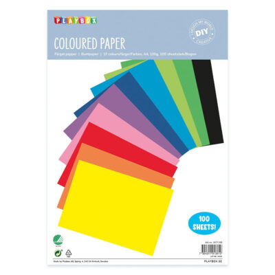 Farvet Papir A4 - 100 ark, 10 farver, 100 gr.