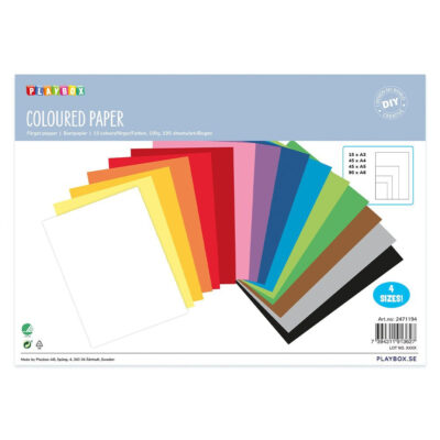 Farvet Papir A3-A4-A5-A6 - 195 ark, 15 farver