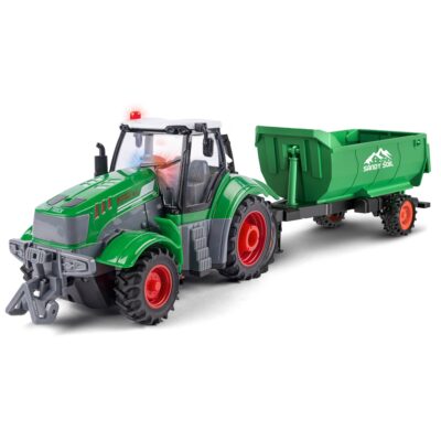 Radiostyret traktor med anhænger - 41 cm - Grøn