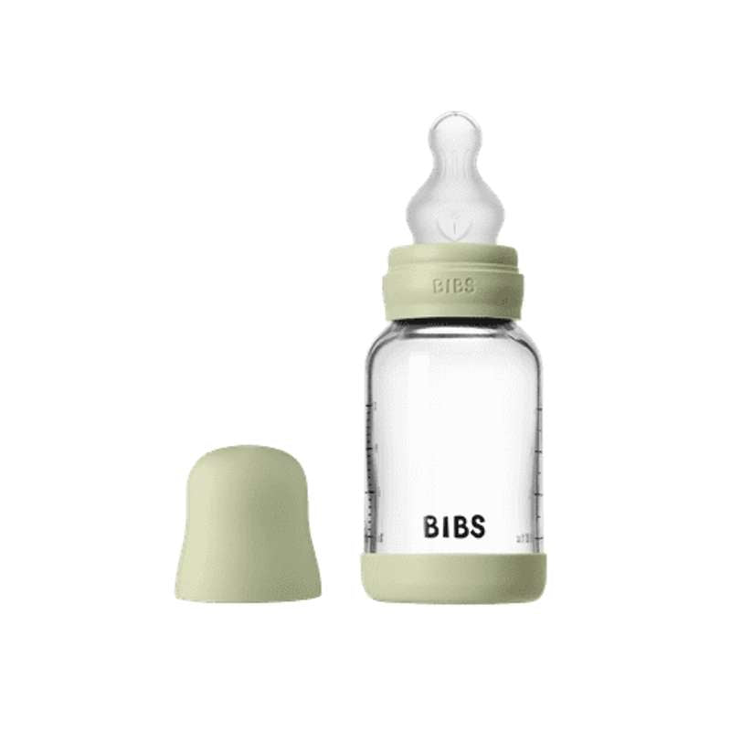 BIBS Bottle - Sutteflaskesæt - Glas - Silikone/Slow Flow/Rund - 120ml - Sage