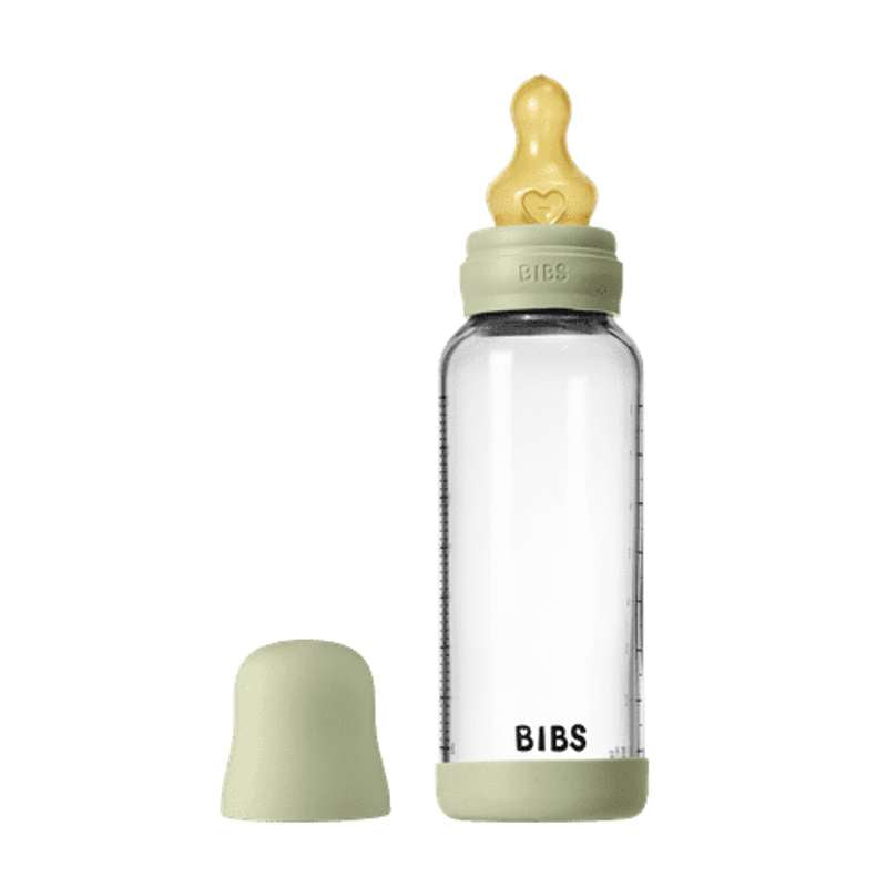 BIBS Bottle - Sutteflaskesæt - Glas - Naturgummi/Medium Flow/Rund - 240ml - Sage